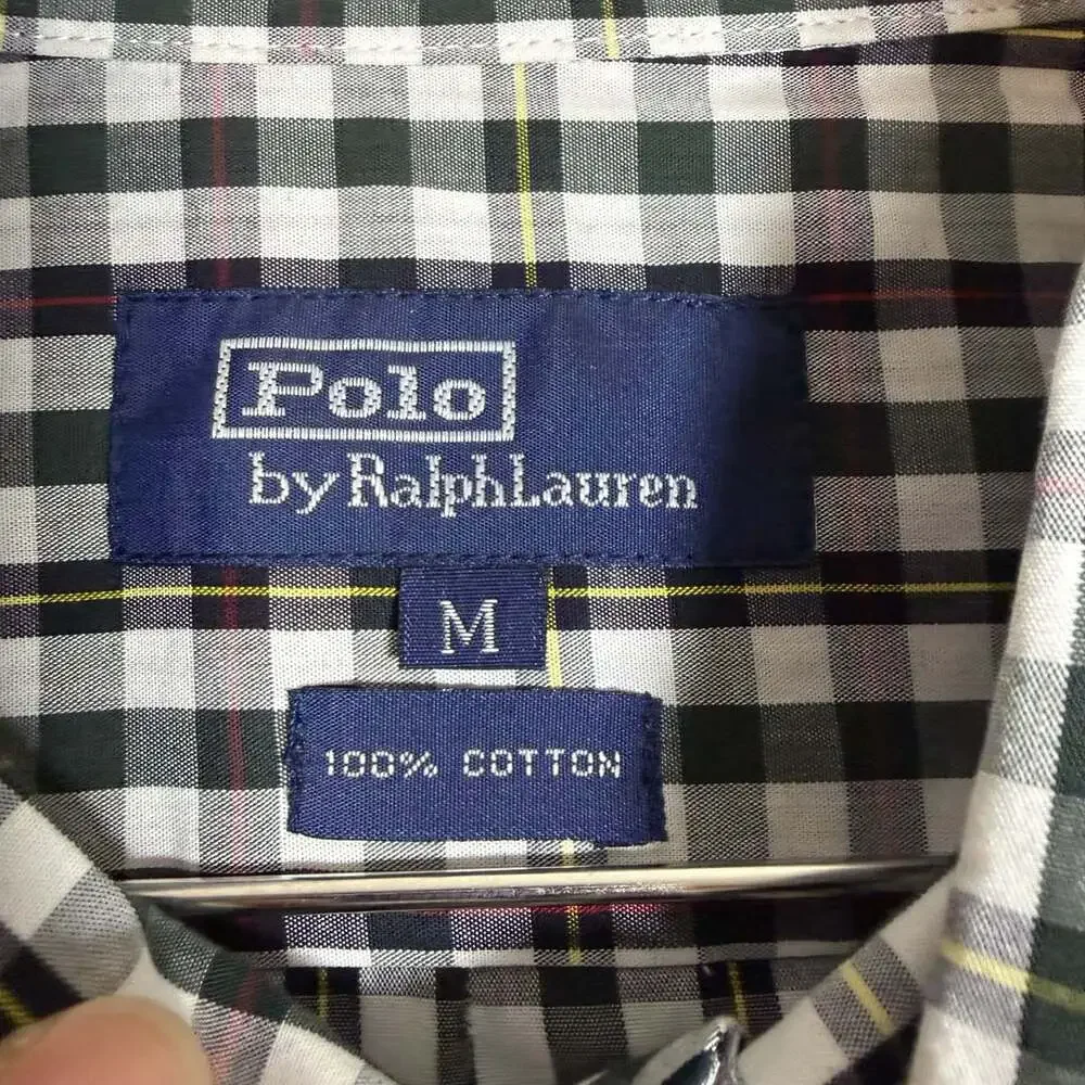 Vintage Polo Ralph Lauren Shirt Mens M Button Down Black Gingham Plaid Cotton